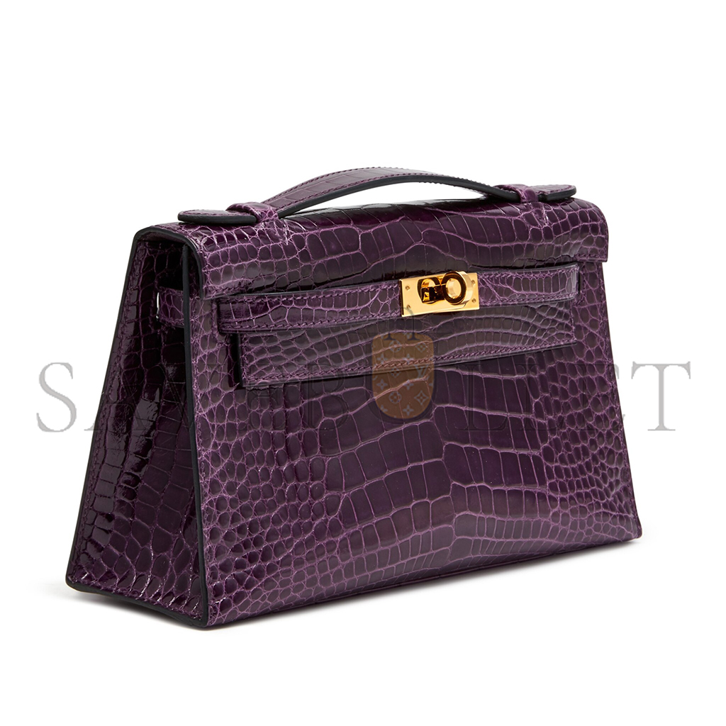 HERMÈS MASTER AMETHYST KELLY POCHETTE IN SHINY ALLIGATOR MISSISSIPPIENSIS WITH GOLD HARDWARE (22*14*7cm)
